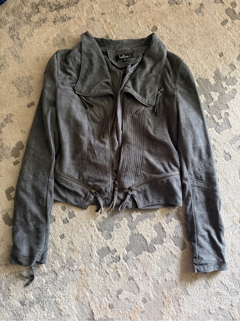 Lulu's Charcoal Gray Suede-Look Moto Jacket